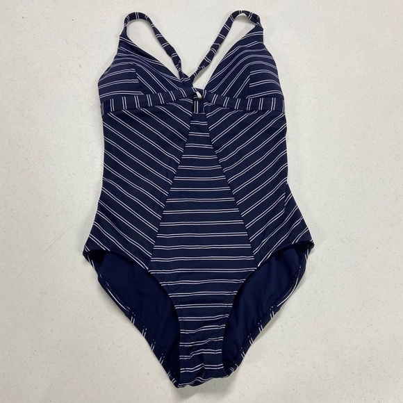 Athleta Piha One Piece Swim Suit Blue Stripe XS - Picture 4 of 6